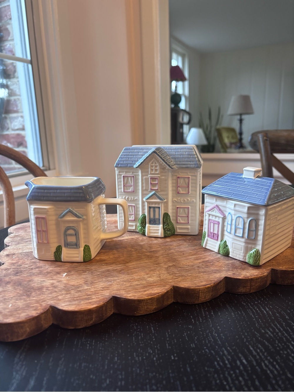 Vintage 1988 Ceramic Cottage House Kitchen Set Sugar Creamer Napkin Holder